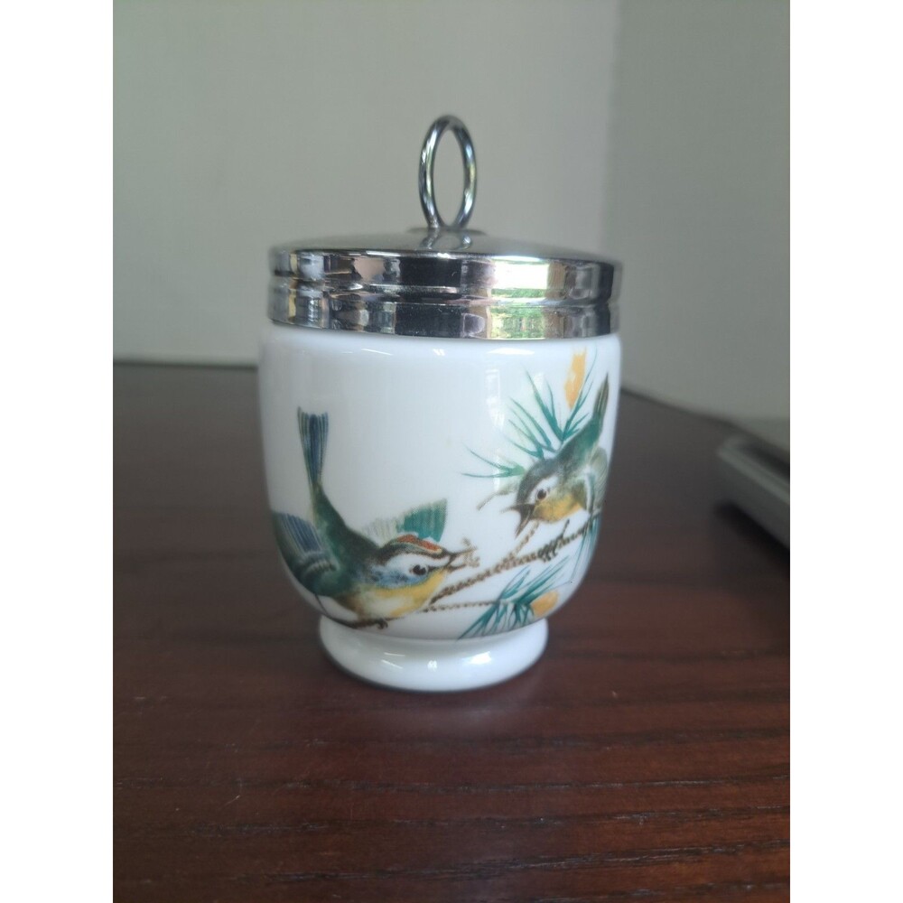 Vintage Royal Worcester Sparrows On Pine Branch Porcelain Egg Coddler